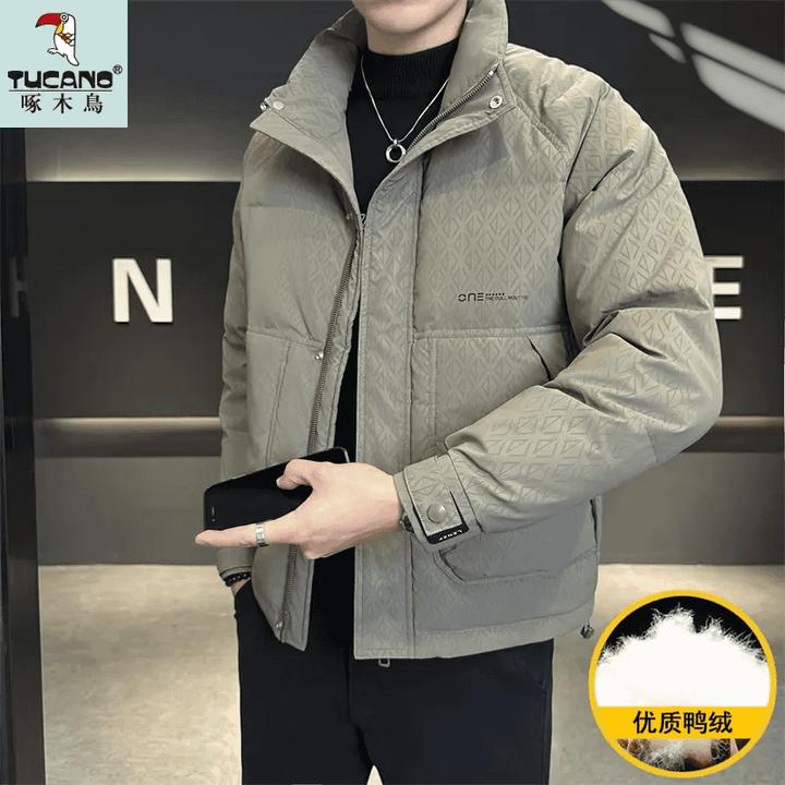 啄木鳥TUCANO/2024冬季新款加绒保暖服男士休闲菱形立领加厚外套
