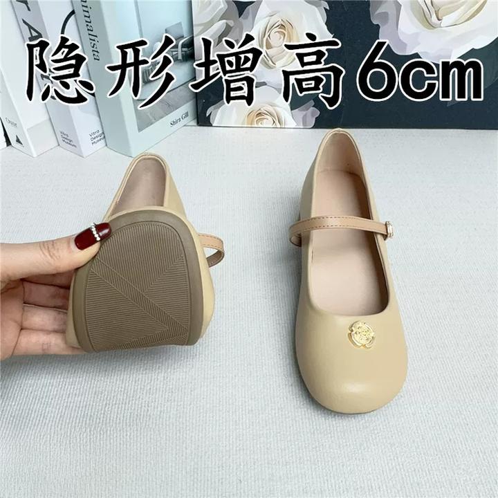 小香风山茶花玛丽珍女鞋内增高粗跟浅口单鞋温柔舒适超软芭蕾舞鞋