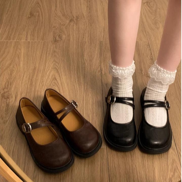爆款时尚黑色复古平底小皮鞋女2025新款春秋配裙子法式玛丽珍单鞋