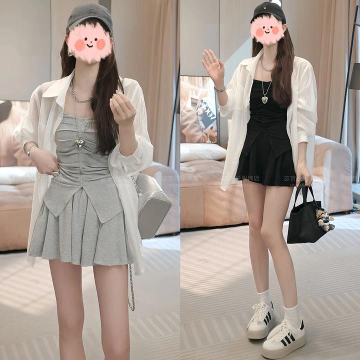 2025夏季新款时尚休闲百搭防晒衫+吊带+短裤三件套韩版套装减龄女