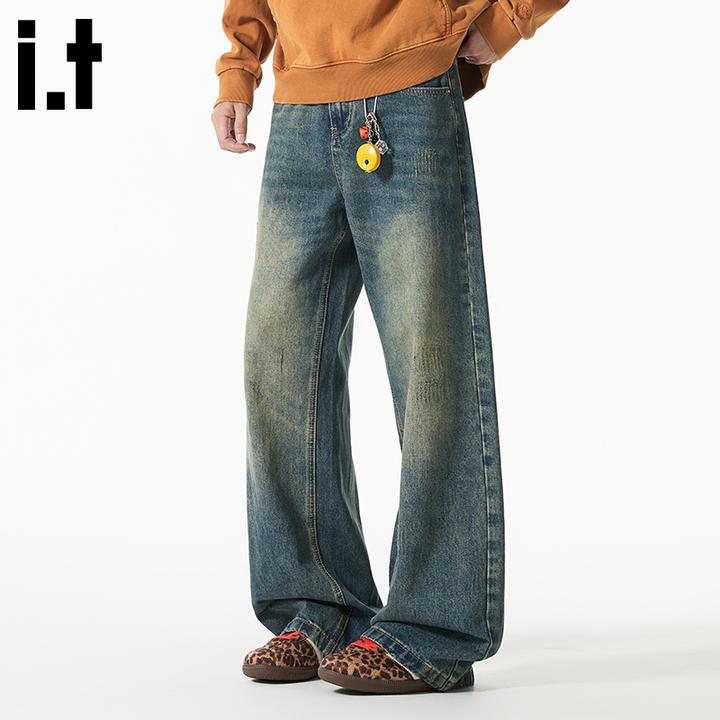 i.t:CHOCOOLATE水洗复古牛仔裤男士2025秋冬潮牌美式宽松直筒裤子