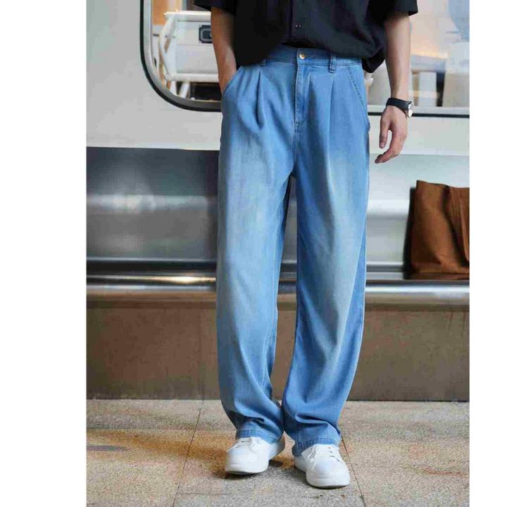 夏季新款简约男装宽松休闲裤莱赛尔天丝冰感牛仔裤男百搭薄款长裤
