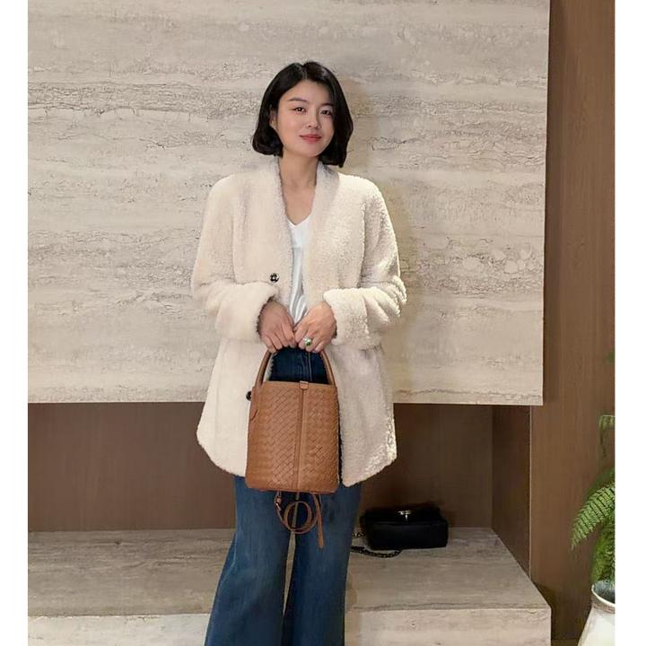 TANTAN 气质轻奢时尚秋冬卷毛拉贡毛呢外套3699