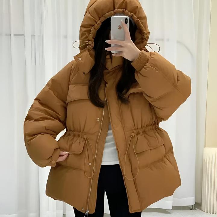 TZ8【国标鸭绒】纤贝丝韩版抽绳连帽宽松小个子保暖时尚百羽绒服