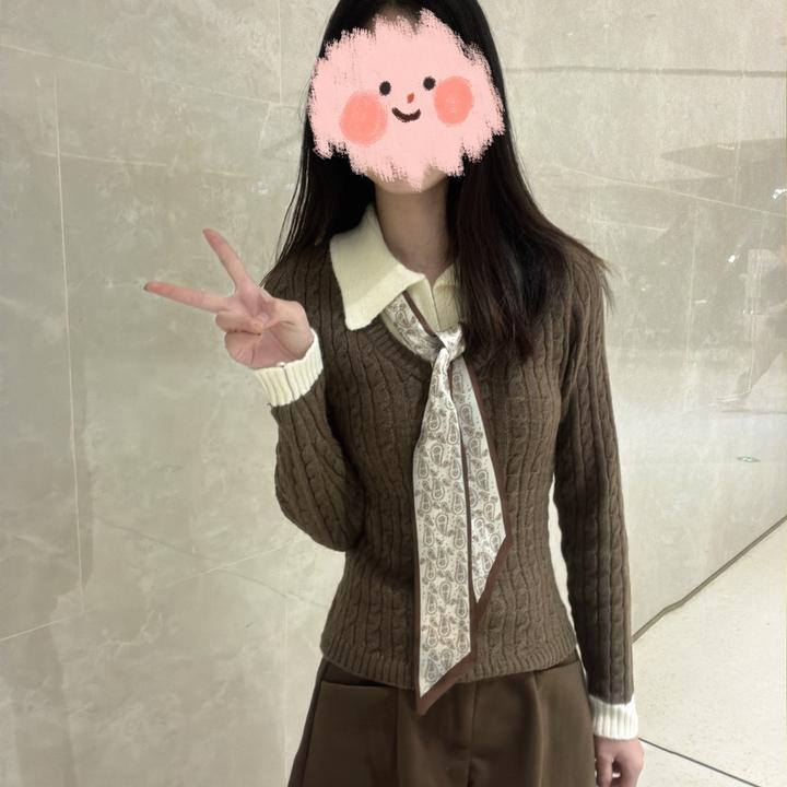 流行国潮少女风个性设计感翻领假两件毛针织衫女秋冬修身毛衣百搭