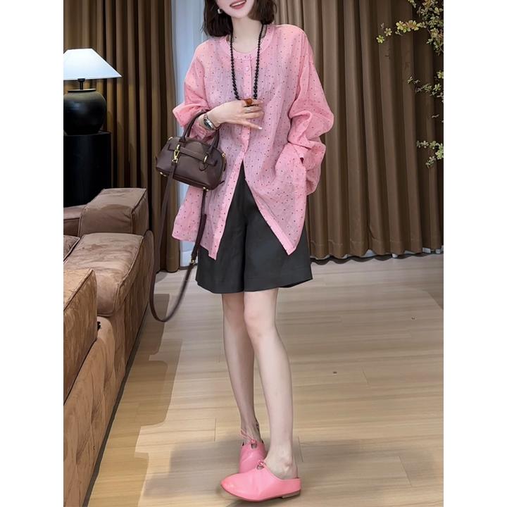 2025夏款小众设计极简风彩色波点轻薄款衬衫时尚休闲上衣小衫女