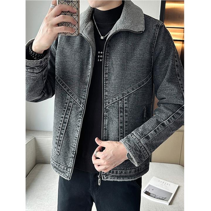 莫安摩萨利男士秋冬季保暖翻领拉链开衫卫衣大码韩版加绒加厚夹克