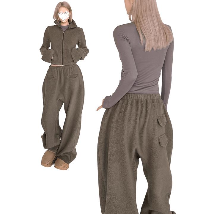 法式复古修身款连帽针织开衫卫衣女秋季新款休闲上衣宽松阔腿长裤