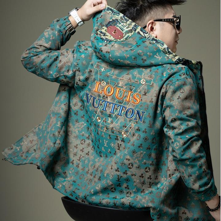 秋冬新款欧洲站潮牌花色夹克衫男重工时尚连帽百搭外套男装上衣潮