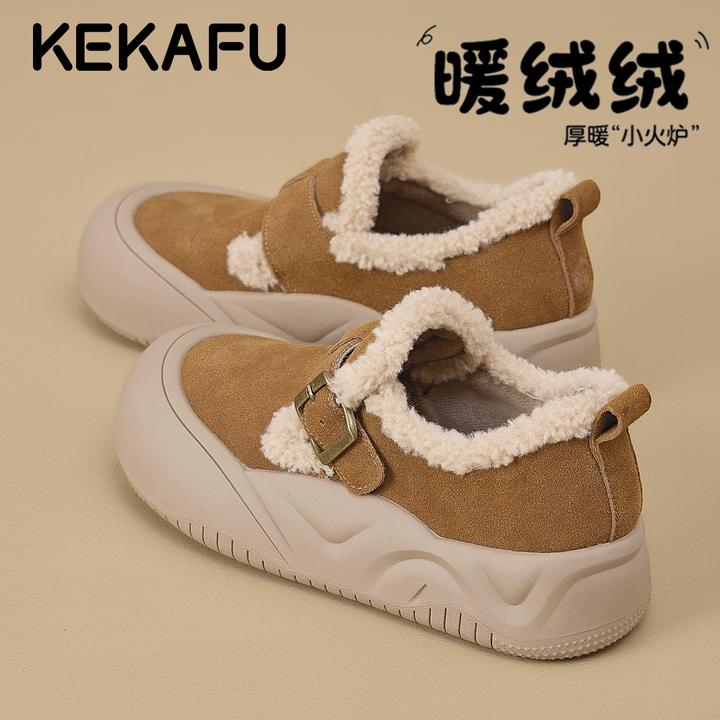 珂卡芙加绒勃肯鞋女款2025新款冬季松糕厚底保暖棉鞋一脚蹬雪地靴
