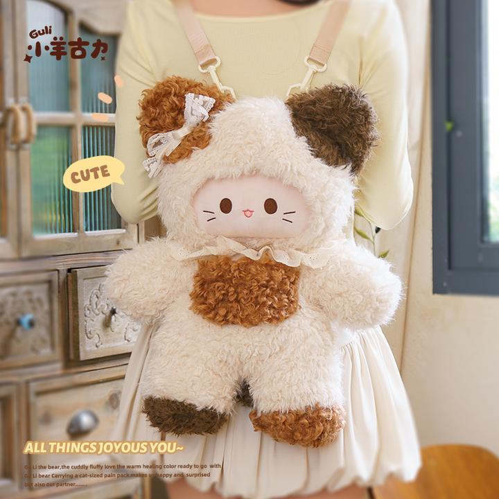 【小羊古力】可爱三花小猫双肩背包毛绒玩偶包包lolita大脸书包JK