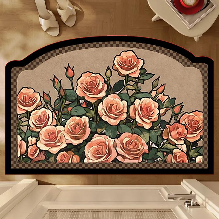 手绘玫瑰大号50*80cm半圆形入户门地垫浴室脚垫吸水防滑d地垫