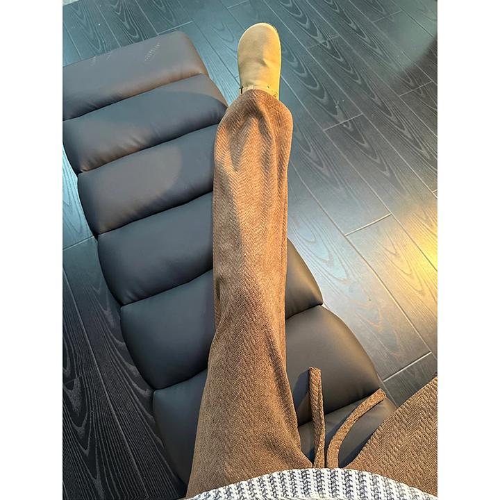 咖色人字纹提花裤子男款秋冬季慵懒风阔腿裤宽松美式复古休闲卫裤