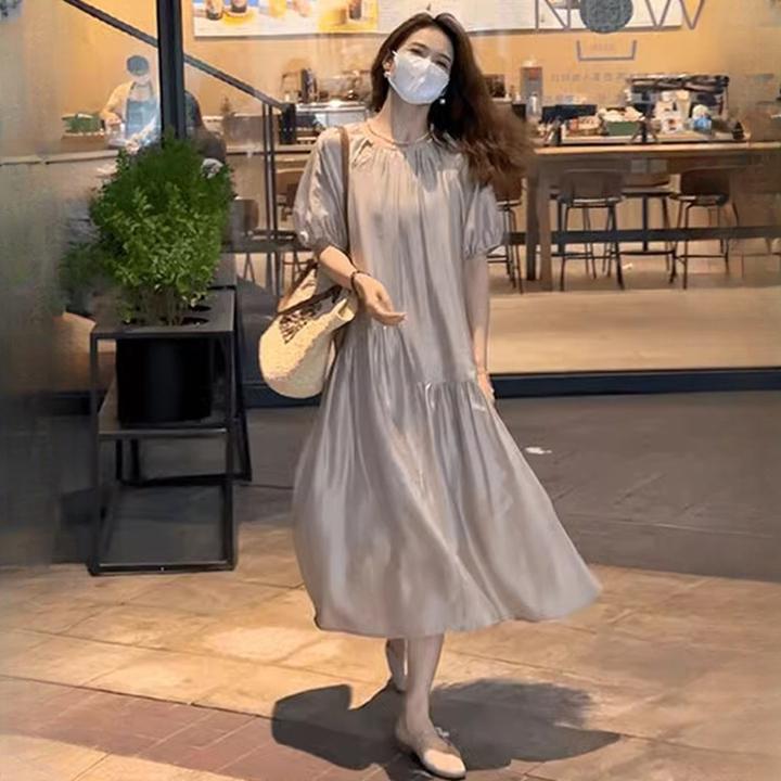 香朵儿法式不对称高级轻奢女装连衣裙2025夏季新款宽松显瘦中长裙