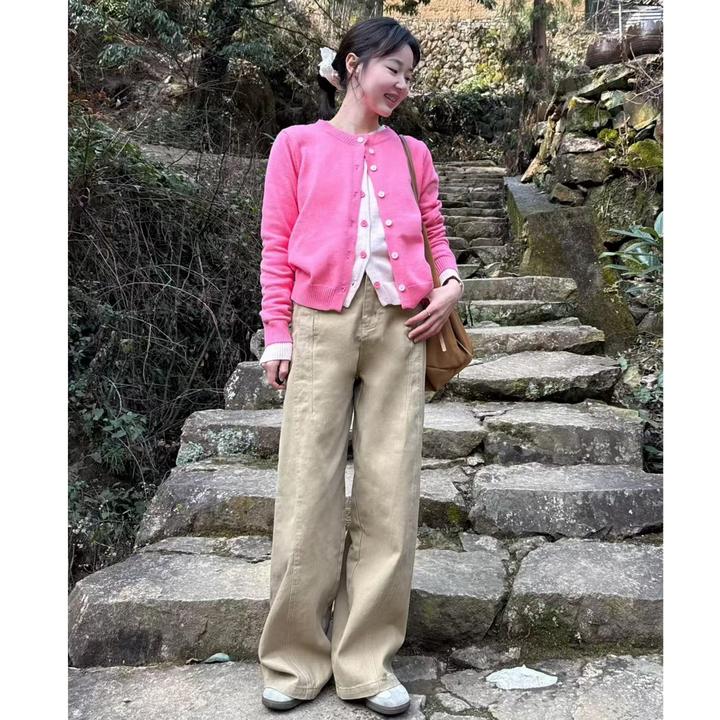 2025早春时尚新款韩系通勤百搭显瘦假两件针织上衣休闲外穿裤子女