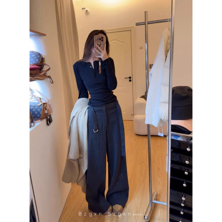 暴走高仙女175高个子加长休闲裤女高腰毛呢秋冬新款直筒宽松裤子