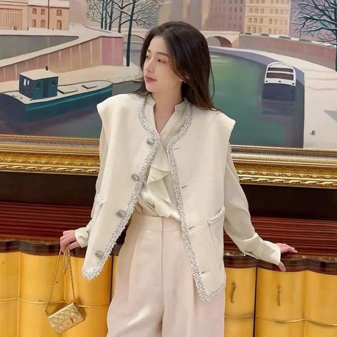 职业阿玛诗官哥家专柜2025秋冬新款时尚气质洋气小香风无袖马甲外