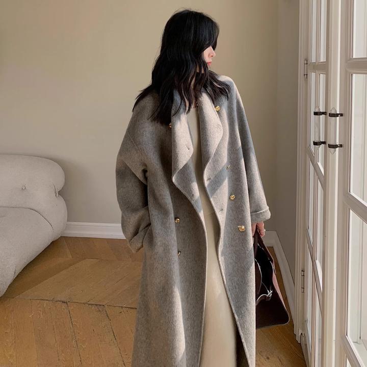 灰色双面呢子大衣女中长款2025秋冬季新款高级感宽松爆款毛呢外套
