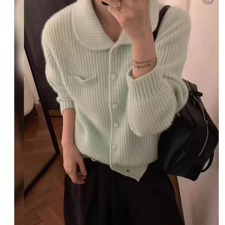 小绿豆翻领瑞丽风女INS风针织毛针织衫休闲时尚设计感