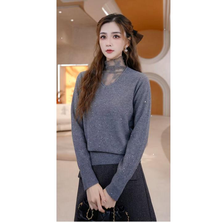 COCO BECCI【骆马绒蕾丝打底】绵羊毛山羊绒蕾丝打底衫CFLJD253023