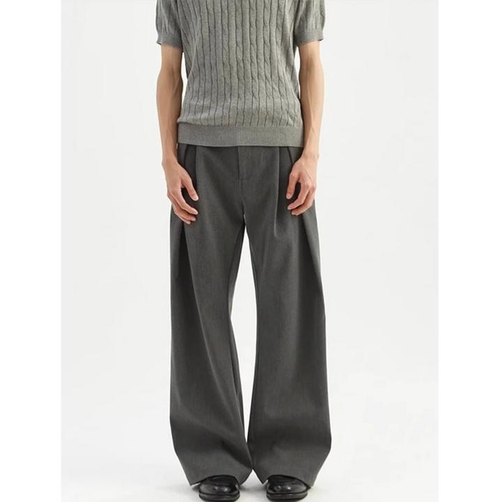 深灰色工字褶西裤男款夏正装老钱风A字阔腿裤子通勤休闲弯刀长裤