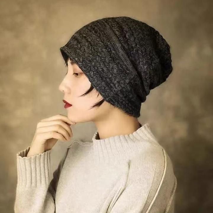 【新品浮力】经典席纹宽松羊绒包头帽轻盈保暖男女士羊绒护耳堆堆帽