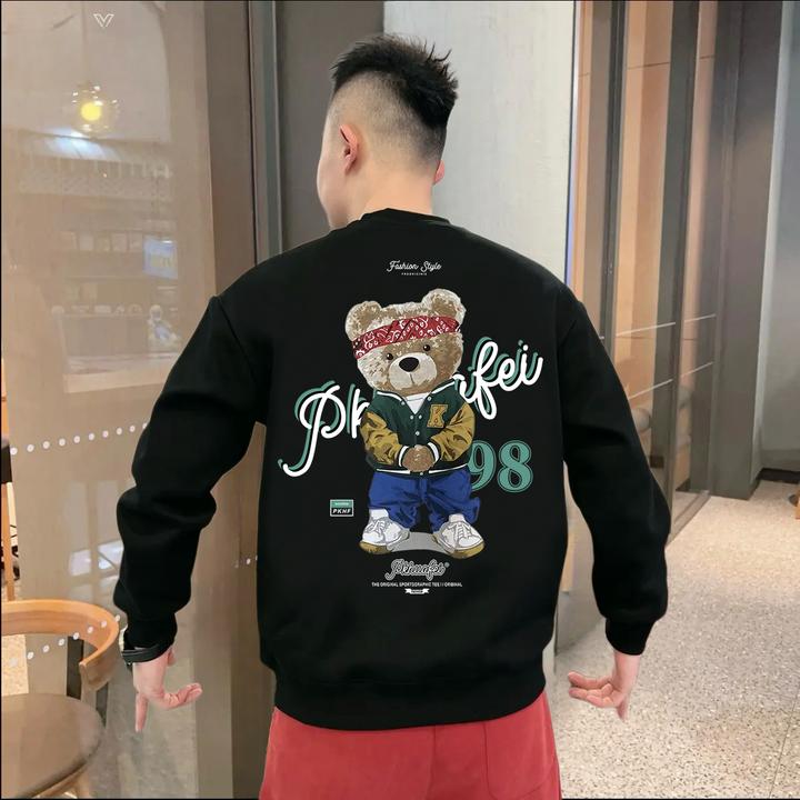 2025秋冬款小熊卫衣新款男款爆款潮牌男士冬装情侣加绒圆领卫衣男