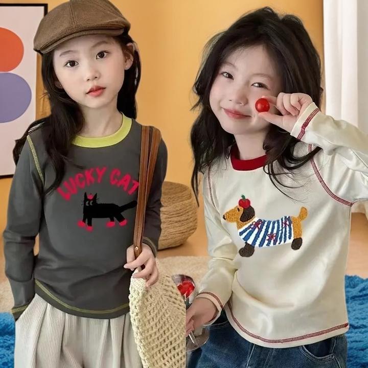 DPT恤女童长袖童装秋新款打底衫卡通洋气时髦女宝宝儿童上衣女孩