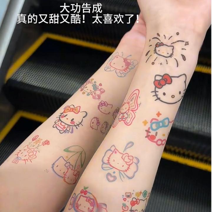 爆款多巴胺kitty猫纹身贴可爱卡通防水持久手臂贴纸ins风可洗送人