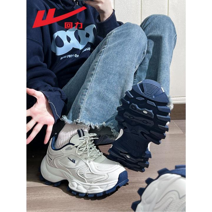 回力厚底增高老爹鞋女2026新款网面透气足弓厚底黄色内增高阿甘鞋