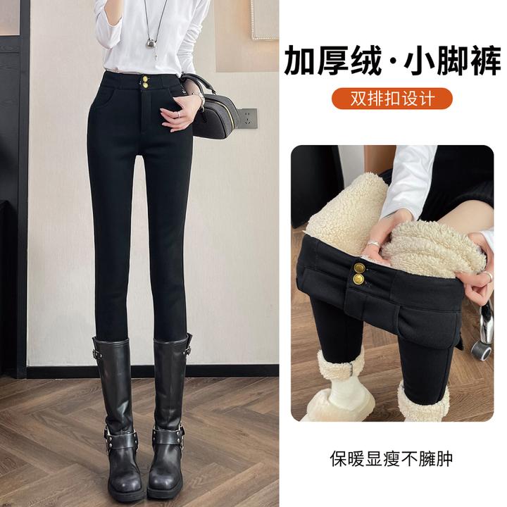 黑色加绒加厚打底裤女冬季外穿2025新款高腰显瘦羊羔绒小脚棉裤子
