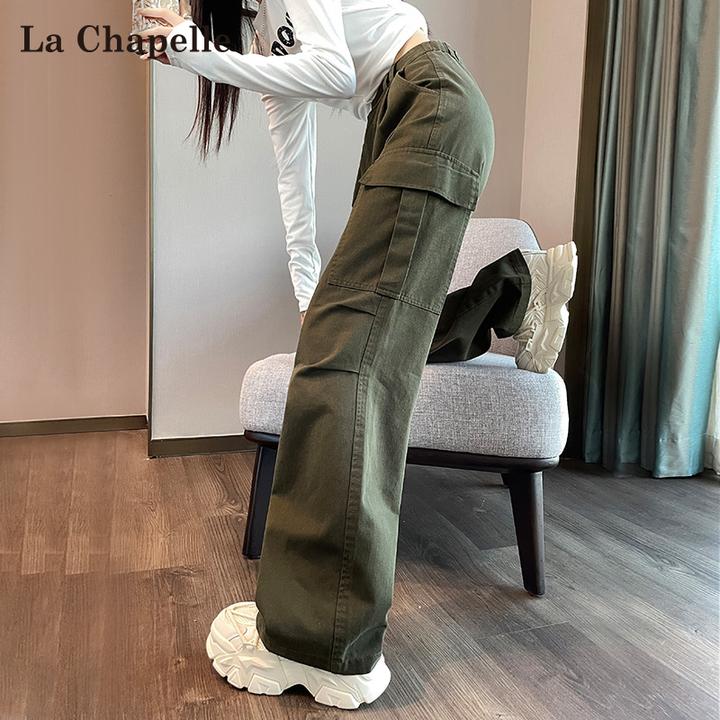 拉夏贝尔美式工装裤女春秋2025新款直筒运动裤小个子休闲阔腿裤子