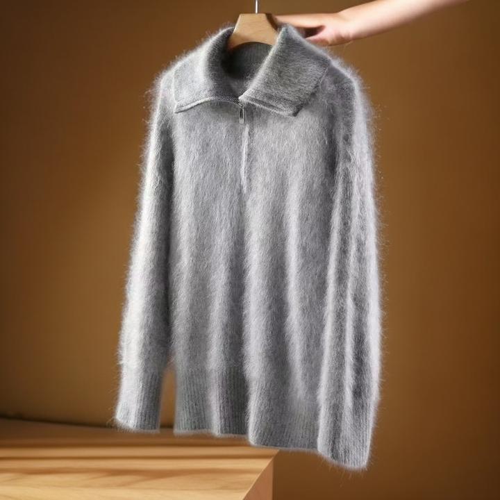 【段公子优选】2025秋冬重磅拉绒加厚翻领拉链针织毛衣25708