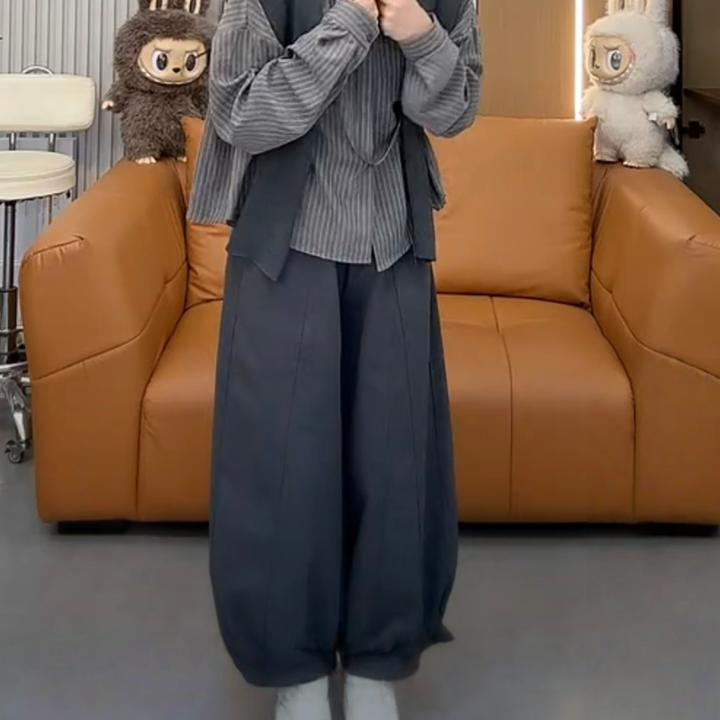 2025年秋季新款时尚套装条纹衬衣洋气披肩九分灯笼裤显瘦三件套