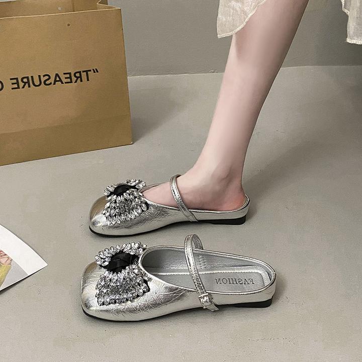 韩版仙女水钻气质凉拖鞋女2025新款夏百搭方头蝴蝶结外穿包头半拖