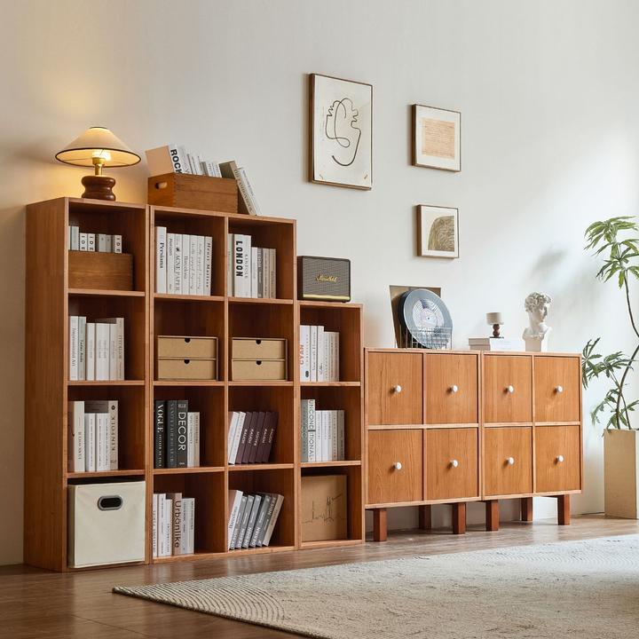 书柜落地置物架自由组合书柜矮柜客厅收纳柜子靠墙一体实木书架