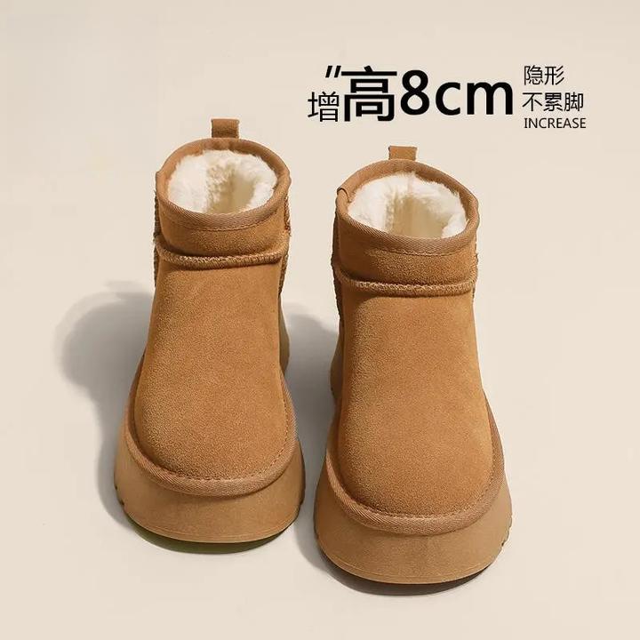 三福厚底雪地靴女冬2025新款明星同款加绒防水松糕短筒内增高棉