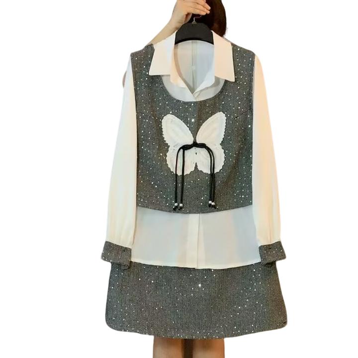 大维罗依OYS 欧货蝴蝶设计感衬衫气质三件套