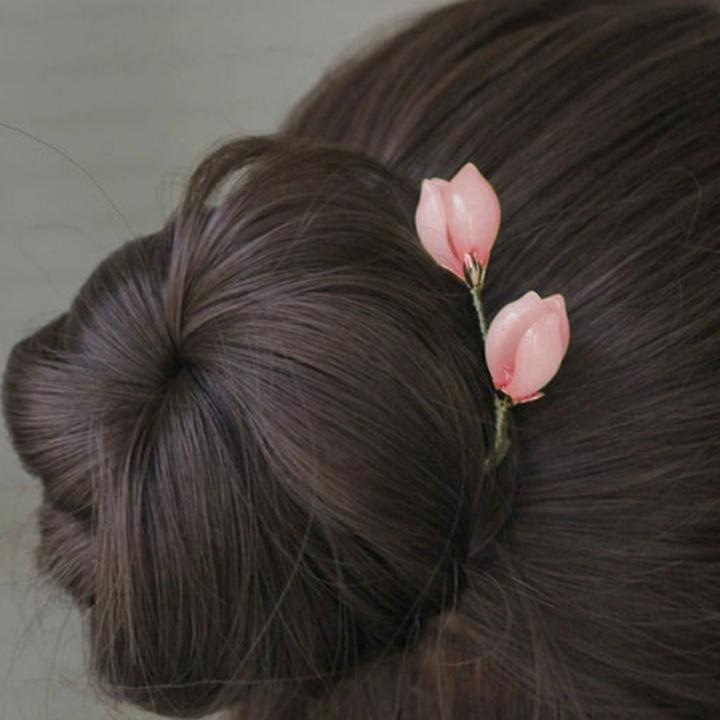 U型发簪簪发子花朵玉兰花日常古风汉服配饰专用头饰旗袍u型发簪
