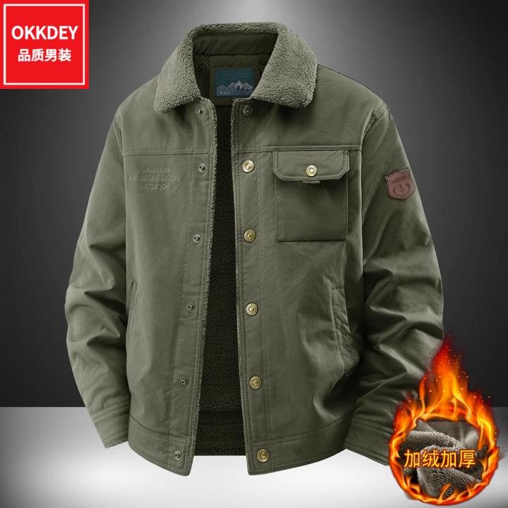 冬季新款男士羊羔绒加厚棉衣休闲宽松棉袄子工装夹克棉服毛领外套