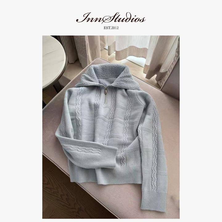 Innstudios baby蓝半拉链针织上衣