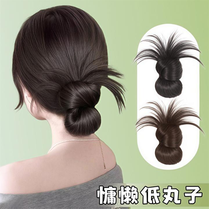 低扎鸡毛丸子头仿真假马尾假发抓夹式马尾花苞头慵懒盘发神器发包