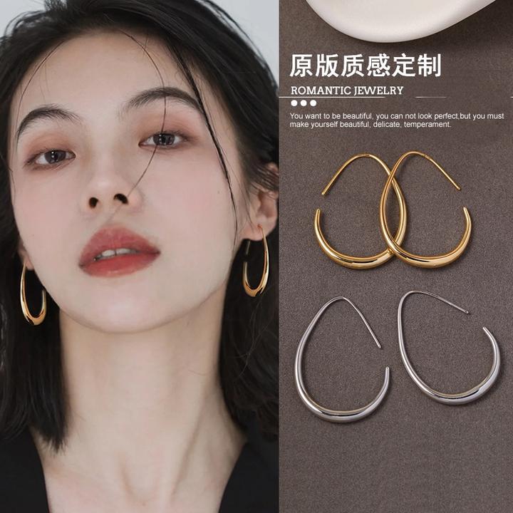 铜合金耳饰 复古金色水滴素圈耳环女时尚小众设计高级感气质耳饰