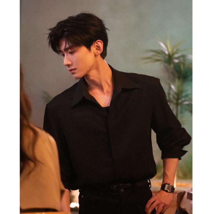 难哄白敬亭同款衬衫男黑色高级感痞帅气质男款冰丝夏季休闲衬衣潮