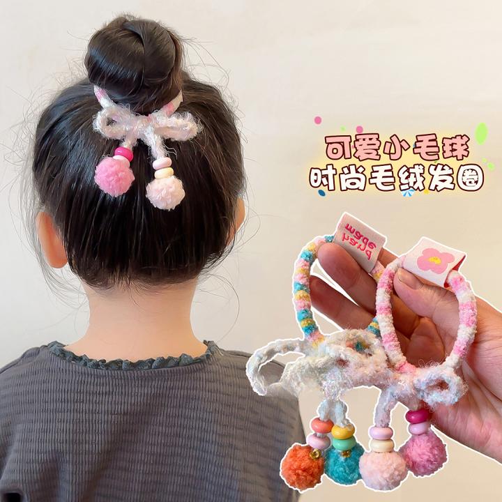 【甜美韩系】儿童2025新款蝴蝶结毛球流苏发圈民族风扎发绳甜美皮筋