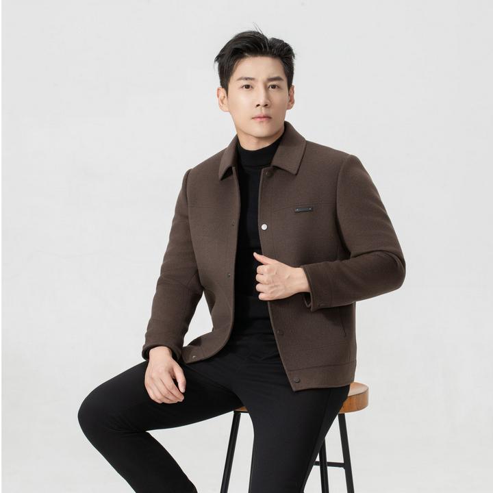 秋冬绵羊毛双面呢男士加厚翻领夹克短款带羽绒马甲休闲男外套991