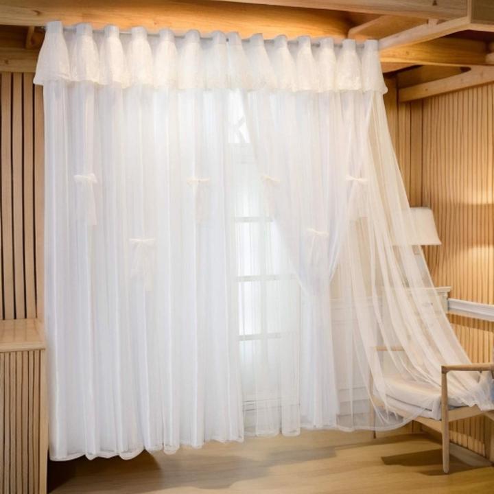 窗帘in美风超仙双层蕾丝客厅卧室遮光半遮光定制打孔款遮光窗纱帘