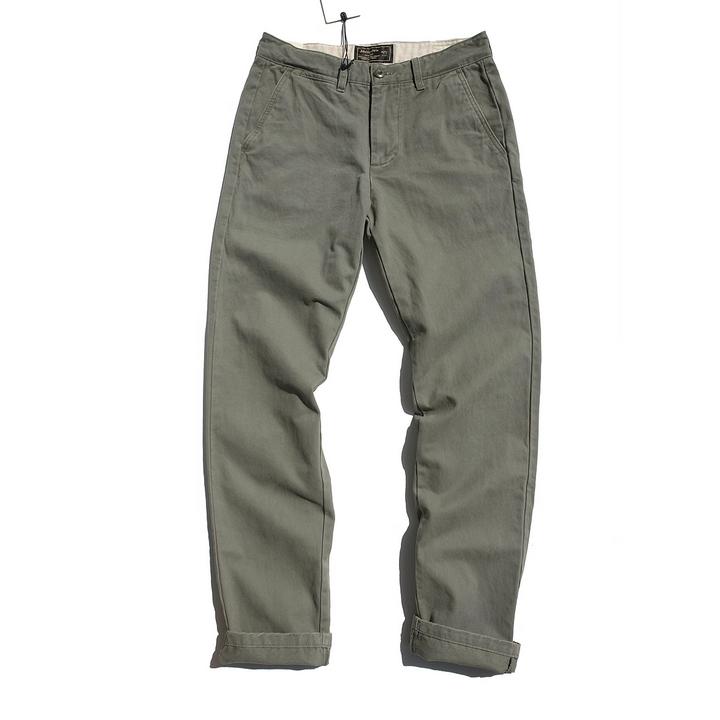 高端秋冬纯棉全棉水洗做旧工装裤商务厚实直筒休闲裤chino长裤男