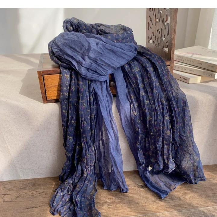 小碎花拼色冬季保暖围巾拼色旅游拍照休闲民族风围巾护颈薄款围脖