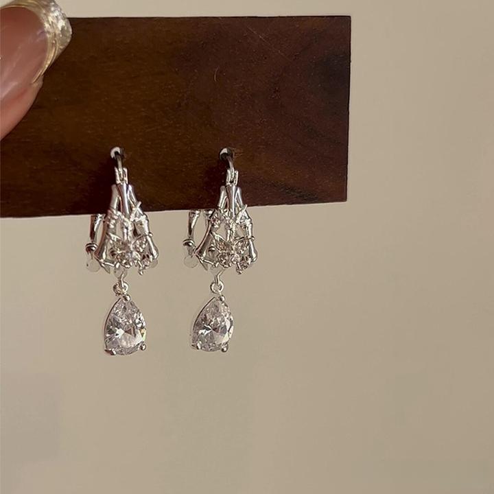 铜合金耳饰 清冷感复古竹节锆石水滴耳环轻奢小众设计高级感耳饰